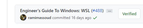 Git commit on GitHub showing verified badge