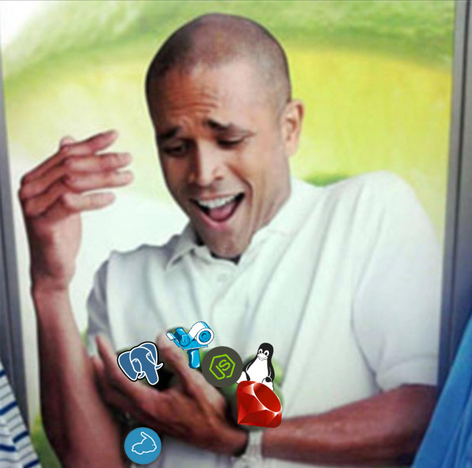 Man holding a bunch of Rails dependency logos
